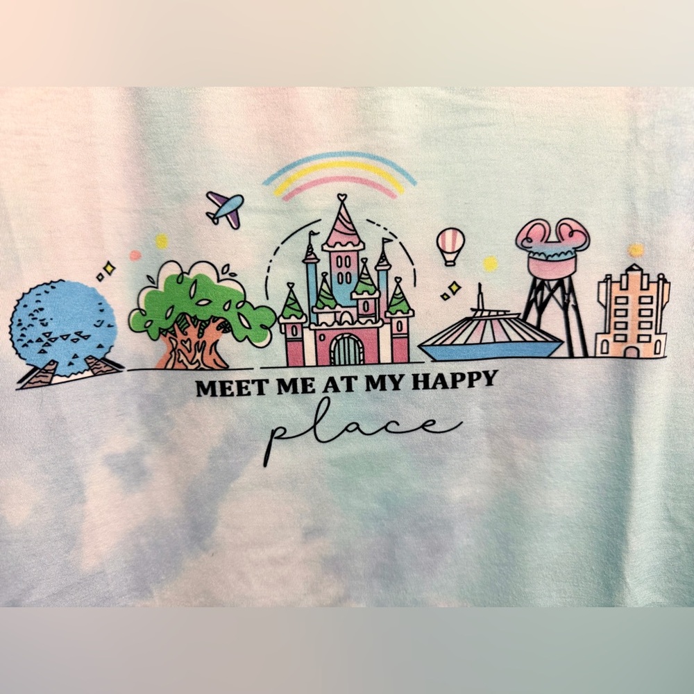 Disney Meet me at my happy place t-shirt theme park icons tie dye size L - Picture 2 of 3